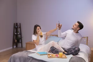 couples romancing at home on V-Day